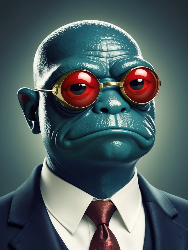 pepe the frog as morpheus in matrix with a red pill and a blue pill