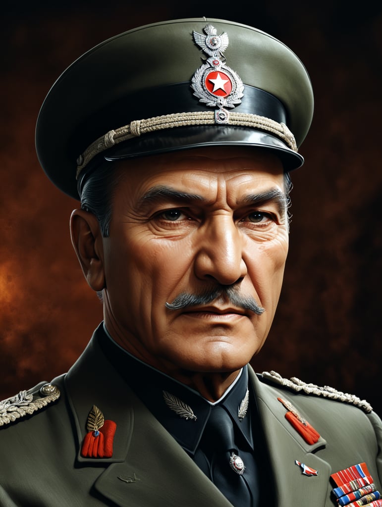 I want a portrait of mustafa kemal atatürk to look like 3D zbrush and be done in a single color. he is in the dark