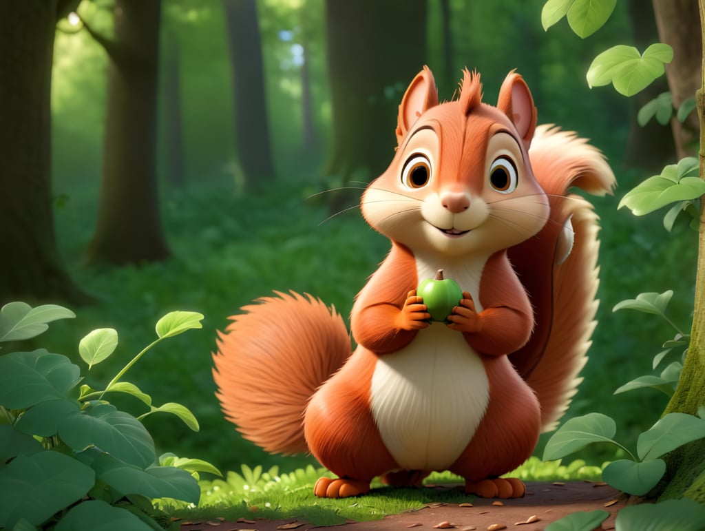 squirrel standing with a nut in his hands in a green forest thick leaves lush trees nature scenery picturesque landscapes enchanting foliage serene woodland botanical beauty