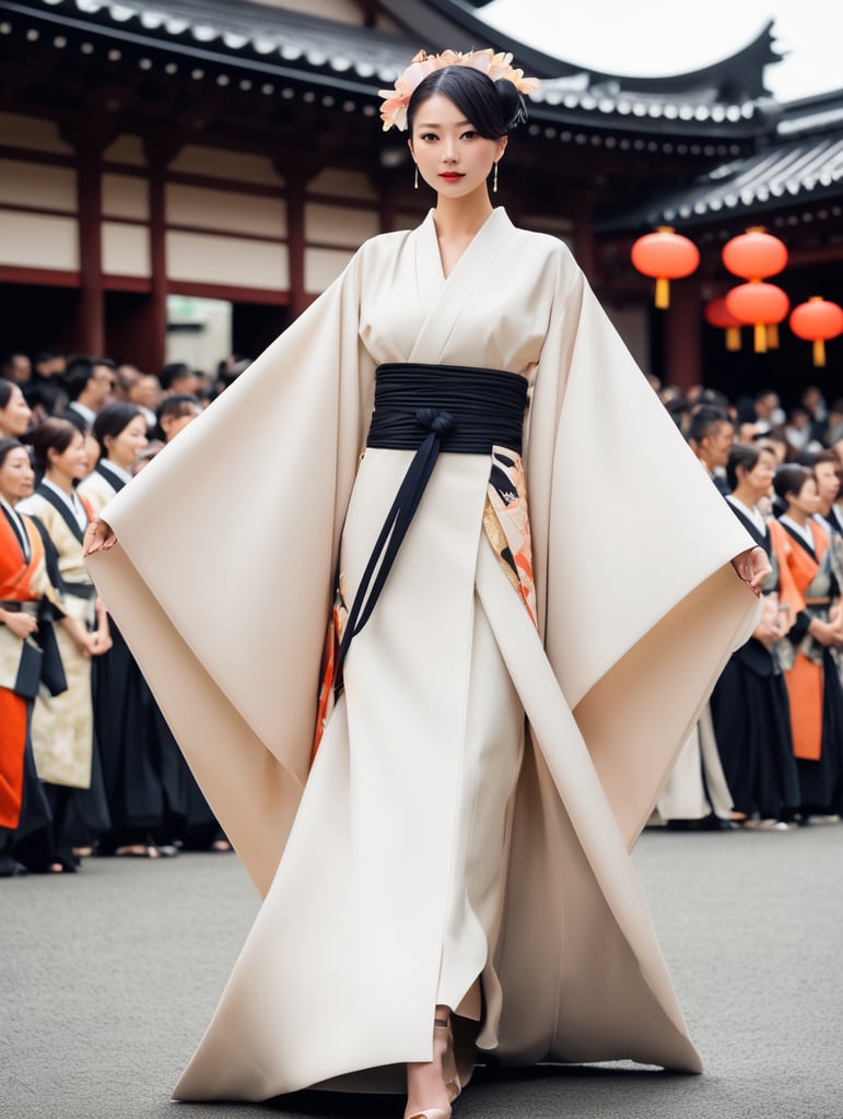 dress with culture of celebration japan matsuri, inspired with samurai, modern, futuristic, draped