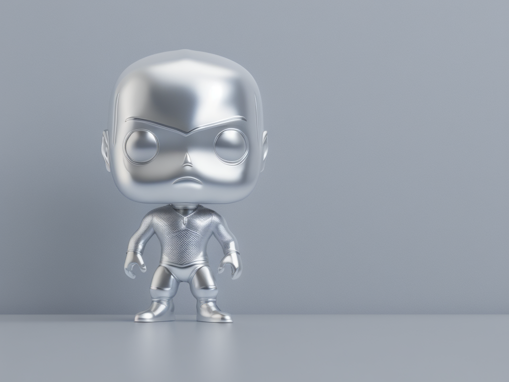 Intricate portrait of 3d render of funko pop of silver surfer, 8k, ultra realistic, whole wide shot