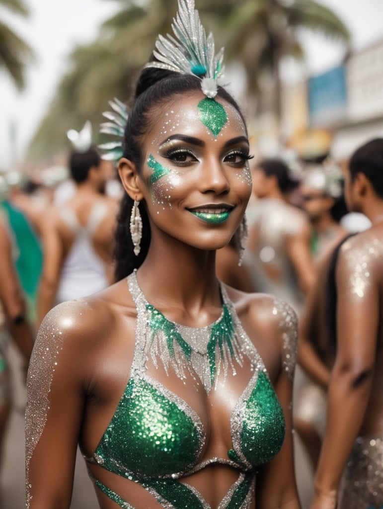 Mulher na pintura corporal de brilho de carnaval brasileiro