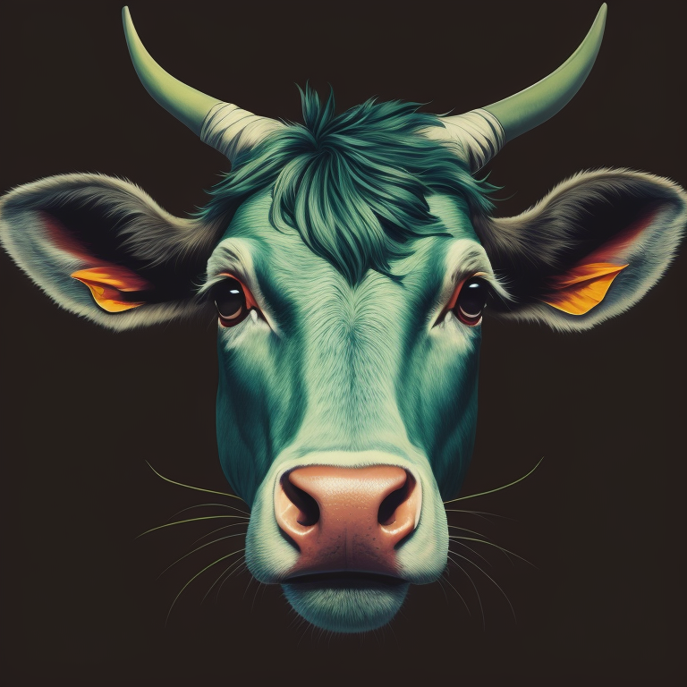 cow smile, portrait, hoodie, green mohawk, vintage, photorealistic illustration, vector, flat, isolated on white background, Painting, Oil, Still Life, Botanical, Italy, style of Giuseppe Arcimboldo