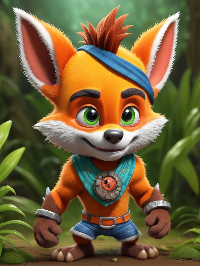 a cute adorable baby crash bandicoot in the style of artgem, highly detailed, ultra detailed, intense colors