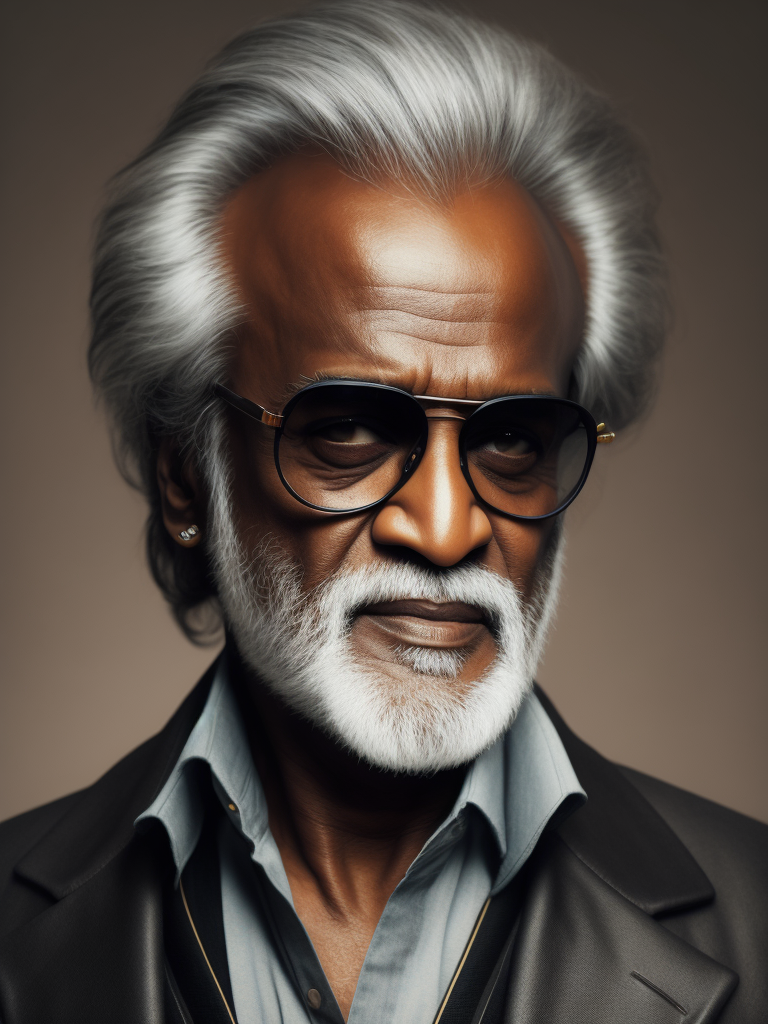 Close of Portrait of Superstar Rajinikanth , Photo must be realistic, same as real rajnikanth