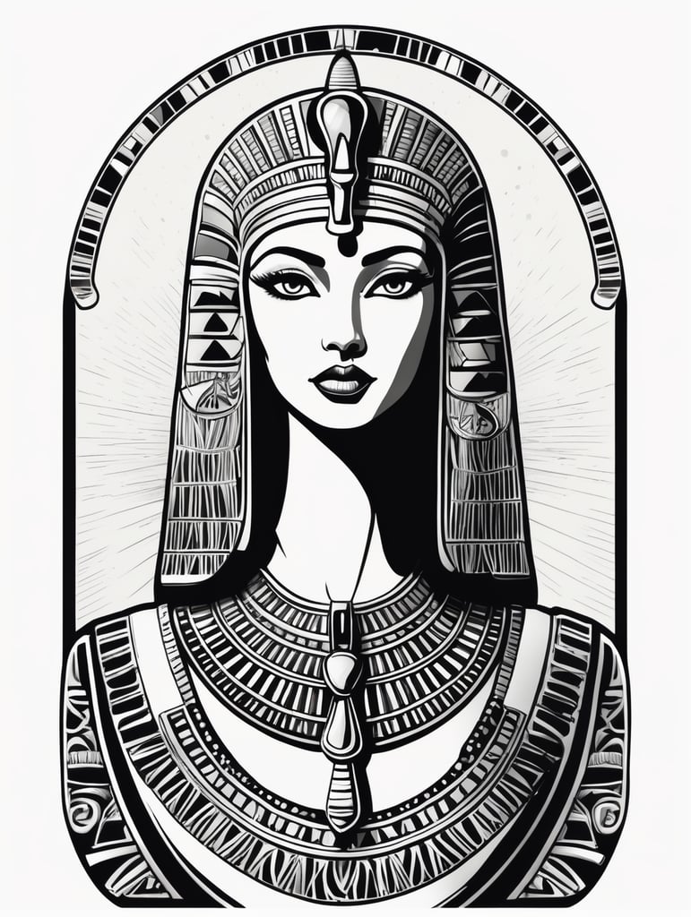 Egyptian Cleopatra, logo concept black and white color, hand drawn illustration, simple shapes