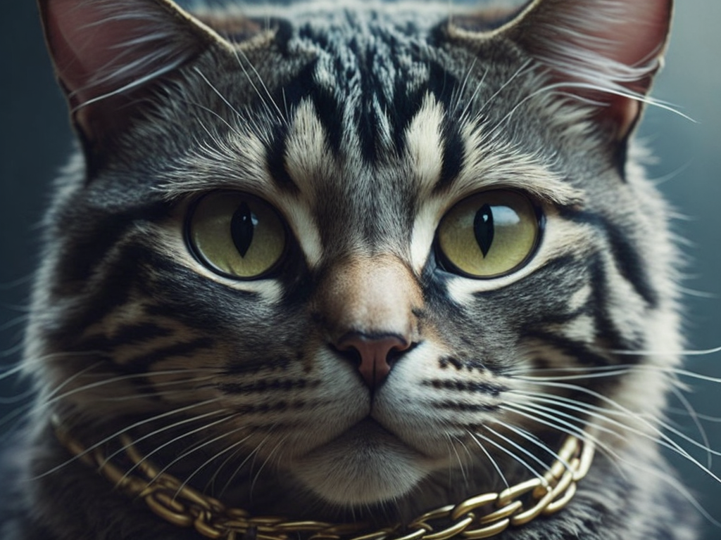 кот с золотой цепью на шее и очками из 1987 года