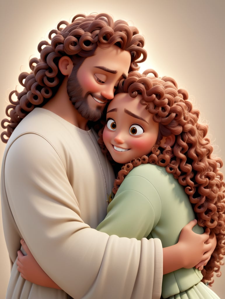 Curly girl hugging Jesus