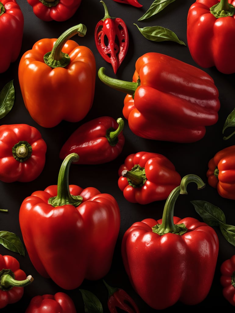 un gros piment rouge piquant sur fond noir uni