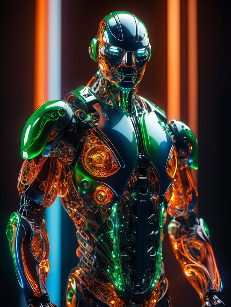 cinematic film still of a translucent (cybernetic robot-like a frog:1.5), ({orange|red|blue|green|rainbow-colored} glowing veins:1.3) (cables going into body, circuits:1.3), extremely detailed, vignette, highly detailed, high budget, bokeh, moody, epic, gorgeous, film grain, grainy