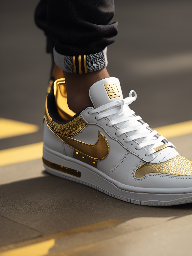 sneaker model with divine white and golden colors