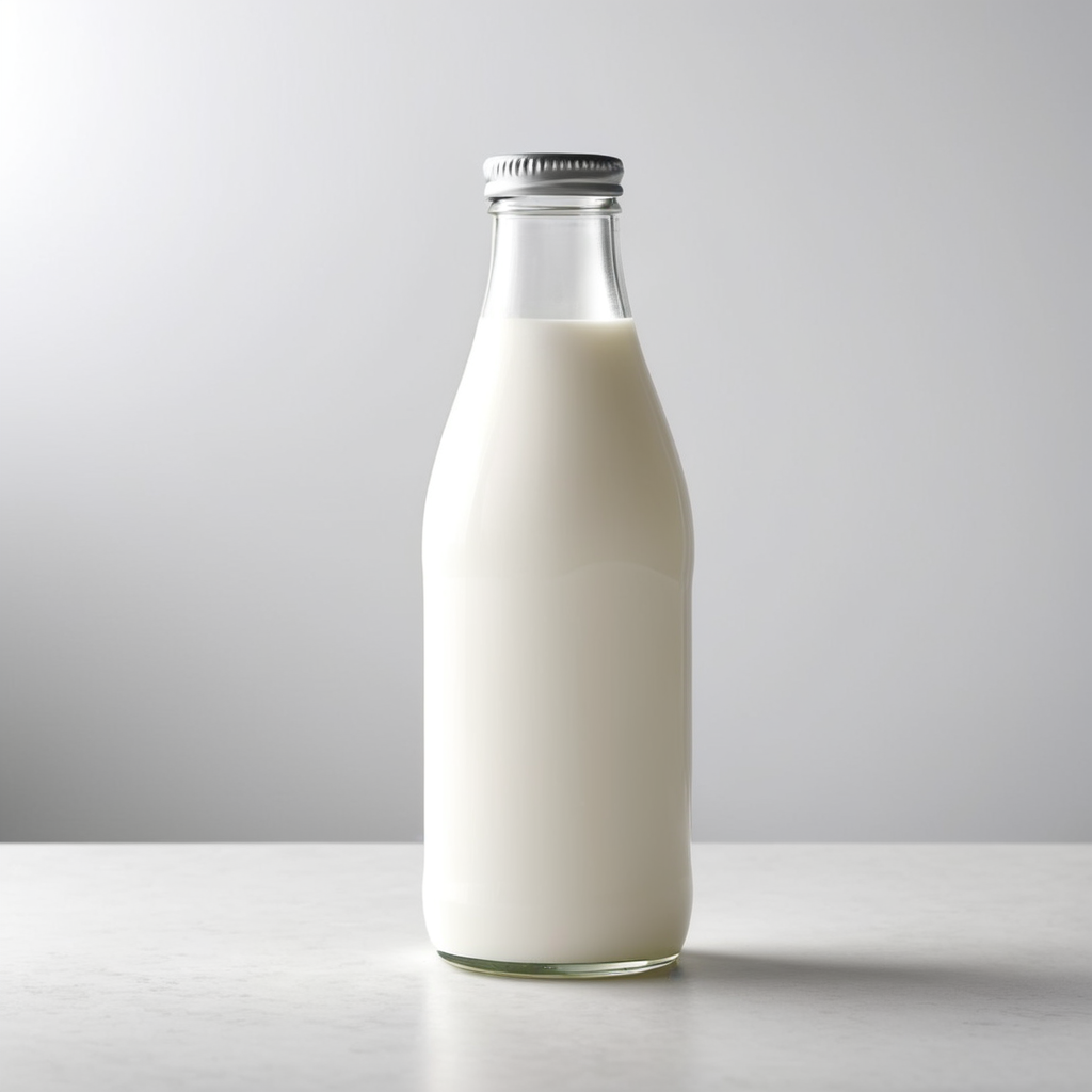 A mockup of a glass bottle of milk.