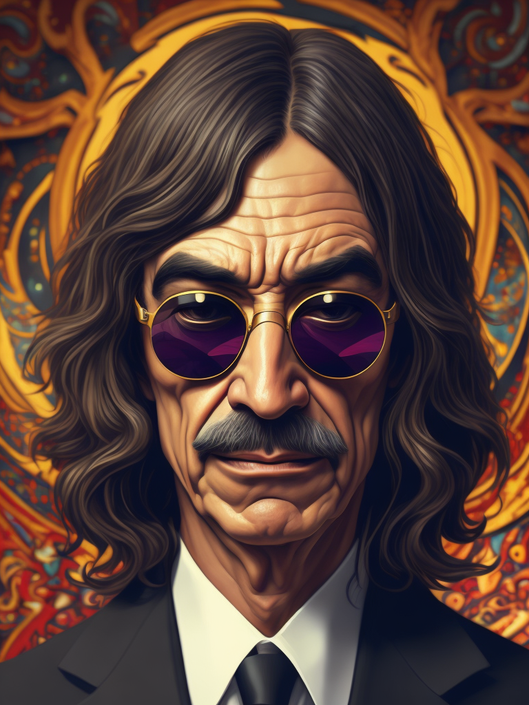 An extremely psychedelic portrait of a rené descartes with sunglasses, surreal, lsd, face, detailed, intricate, elegant, lithe, highly detailed, digital painting, artstation, concept art, smooth, sharp focus, illustration