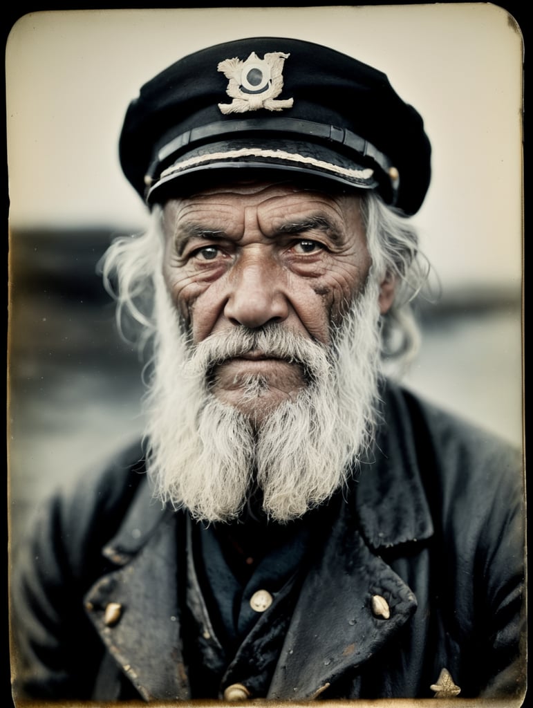 a wet plate photograph of a grizzled old sea captain