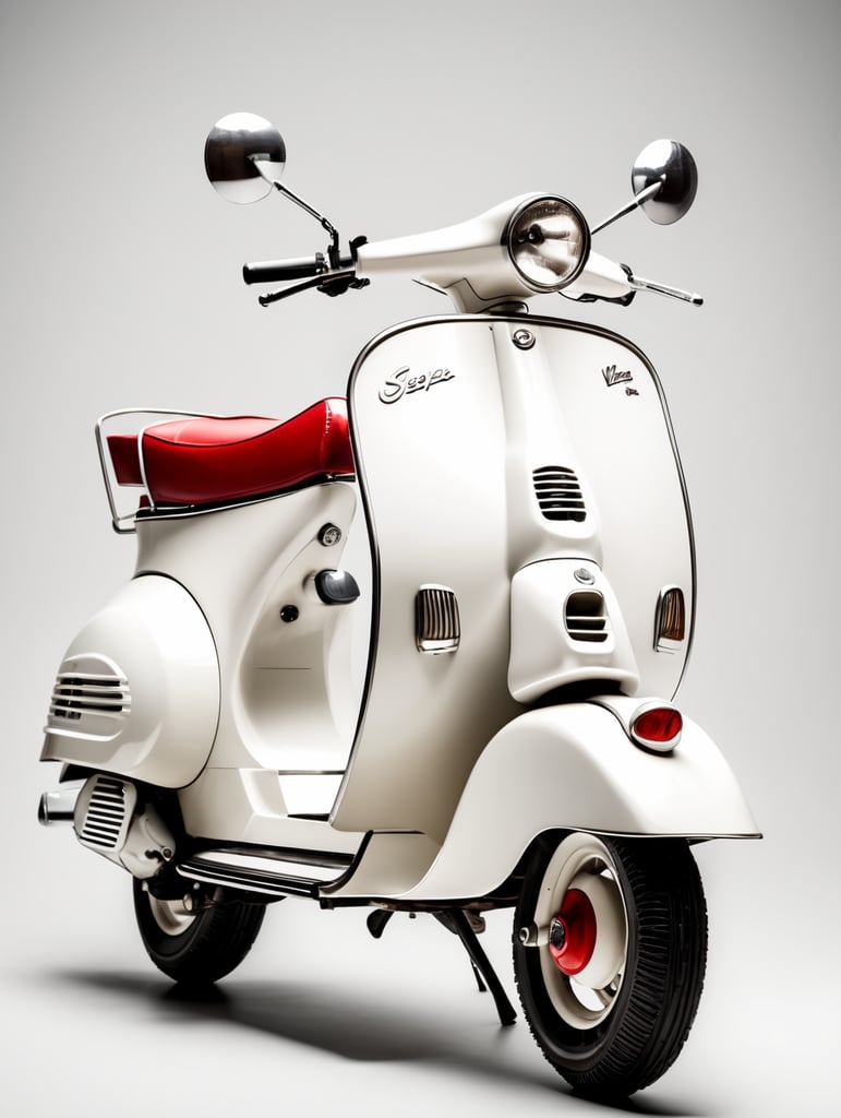 vintage white vespa, low angle view, isolated, white background, mockup