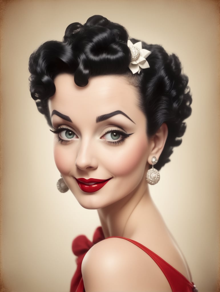 pinup portrait of Classic cartoon Betty Boop in vintage pinup style realistic photography