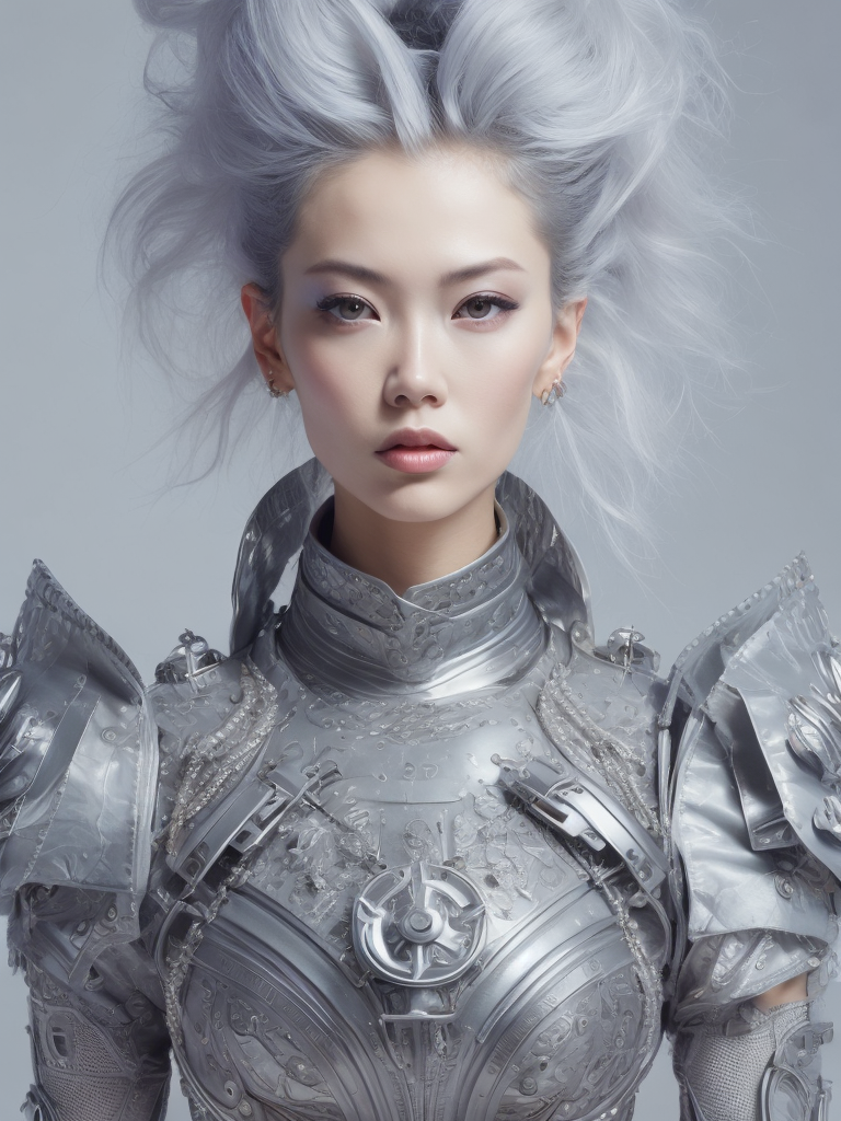 Stunning gear-punk stylish woman wearing an stainless steel outfit, maximalist. by james jean and and shusei nagaoka, surrealism, neoclassicism, renaissance, hyper realistic, ultra detailed, bright and saturated colors, elegant, sharp focus