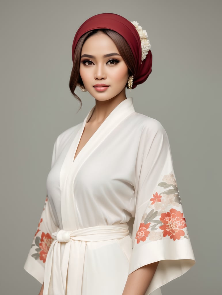 Indonesian women with hijab in white kimono