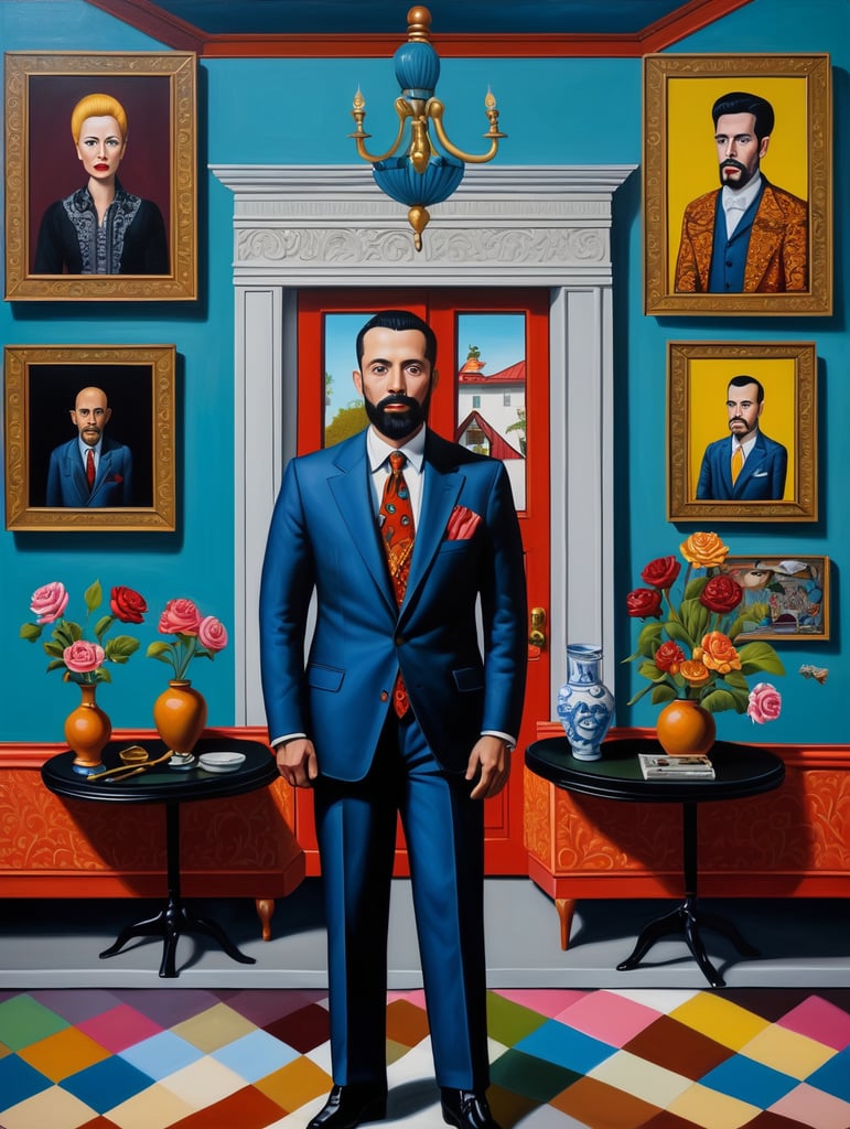 The man who took a debt for a house to death, mortgage, style of Catherine Nolin, Painting, Acrylic, Oil, Portrait, Interior, USA