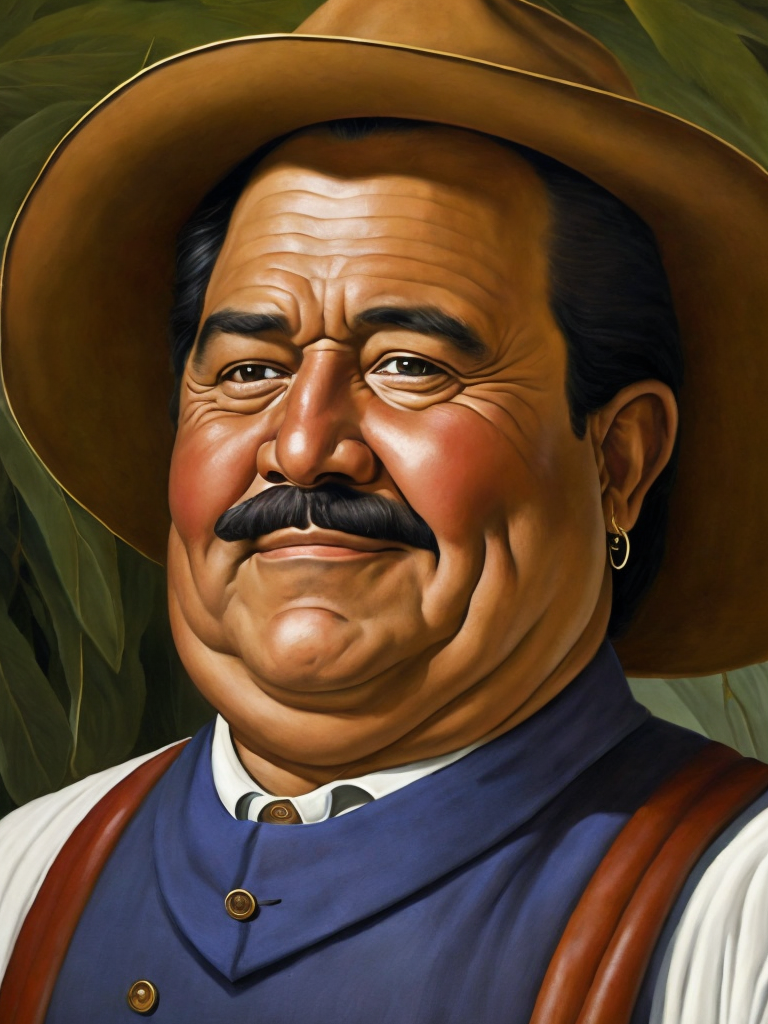 A farmer, portrait, Painting, Oil, Colombia, style of Botero