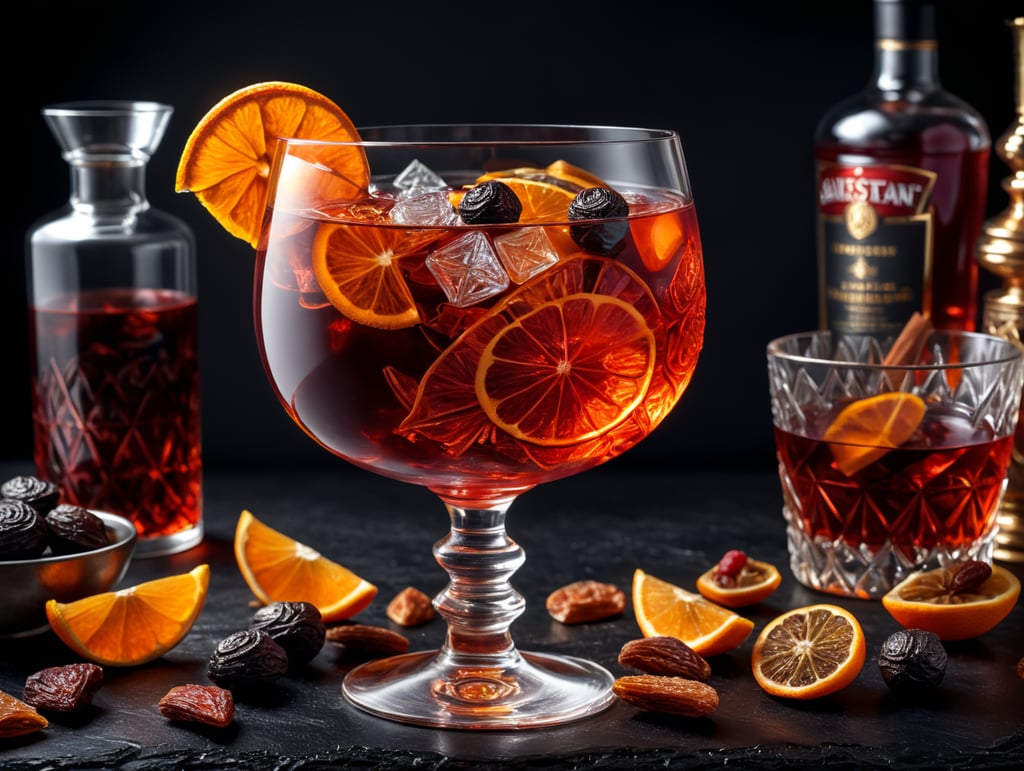 Negroni Cocktail with dried fruit slices