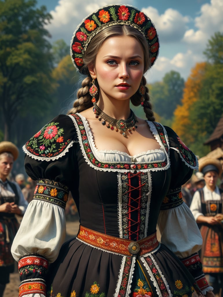 Woman in Polish folk costume, full figure