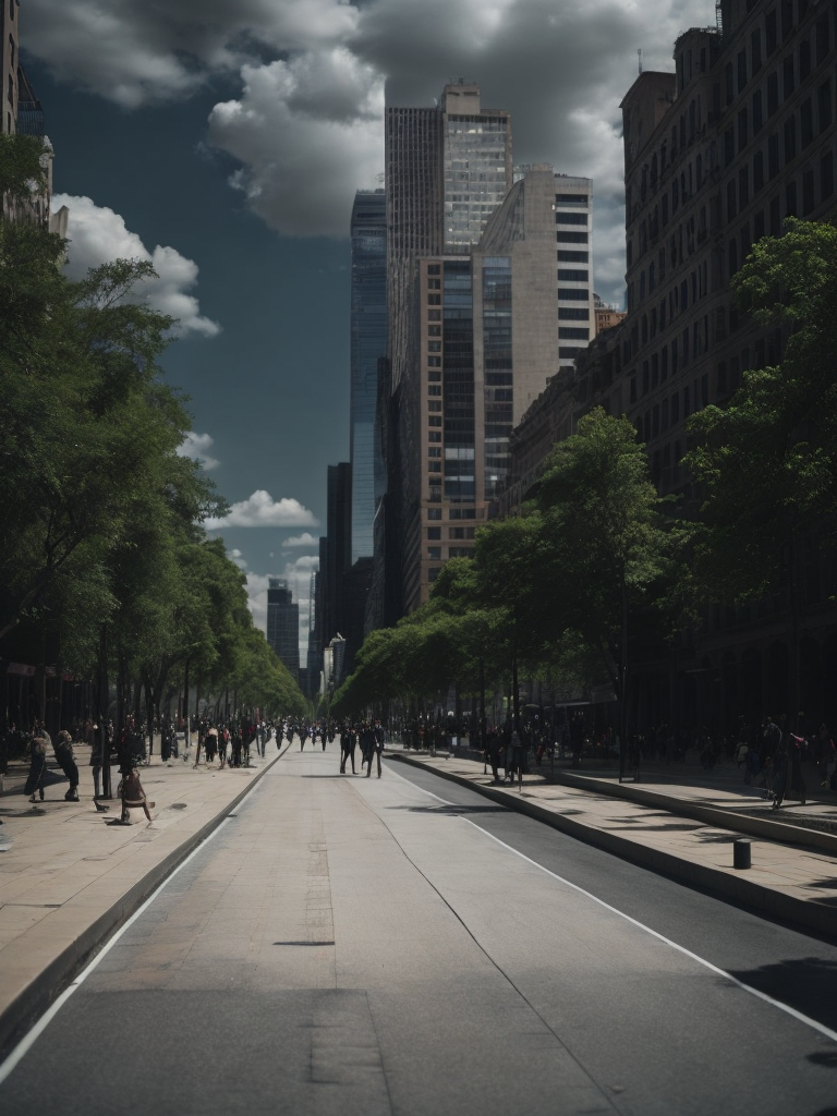 Chicago Millennium Park, Cloud Gate, Green trees, Skyscrapers in the background, Vibrant colors, Deep colors, Contrast lighting, Sunny day, High detail, Sharp details