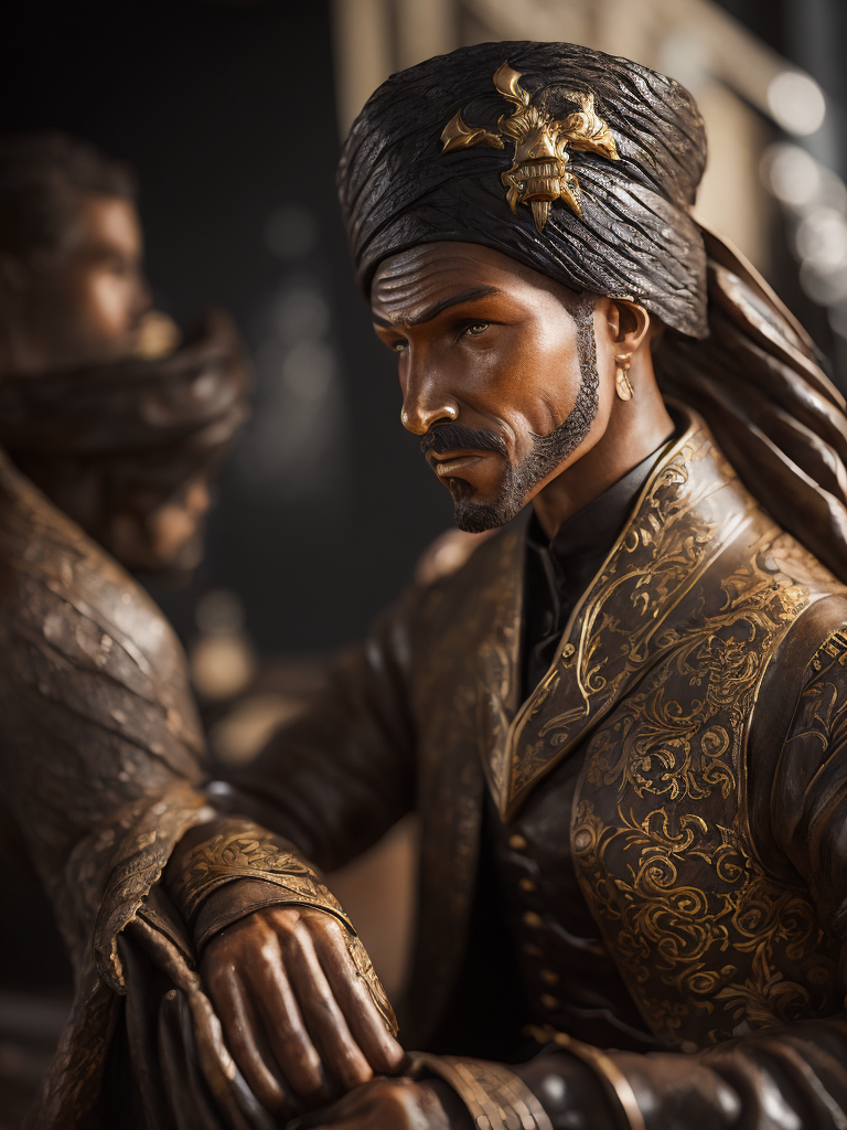 made from a black bread pirate statuette, sharp on details