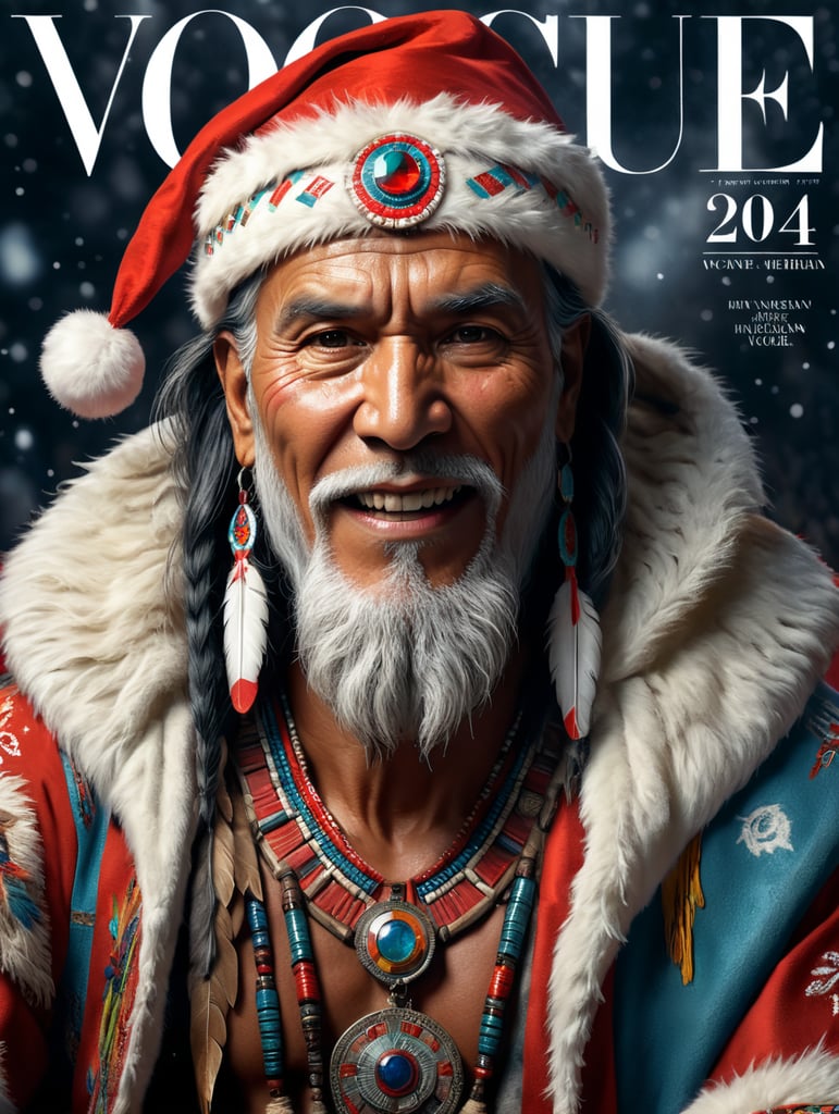 Happy New Year 2024, Native American Santa on the cover of Vogue