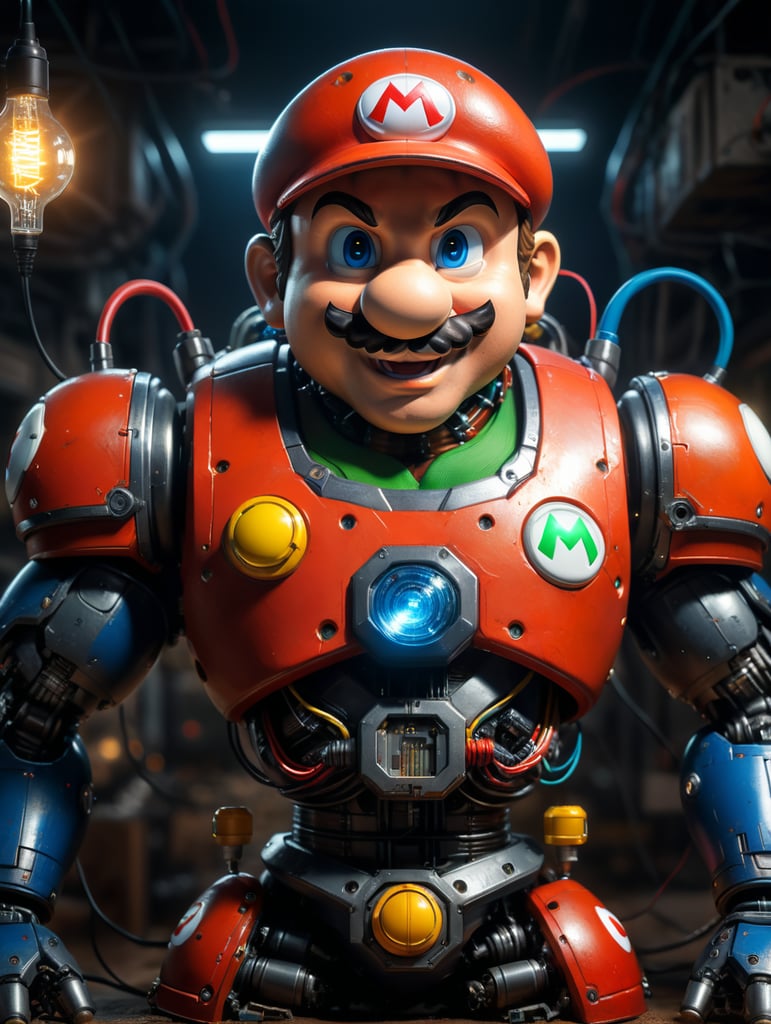 super mario bros robotic made with cables and small led lights