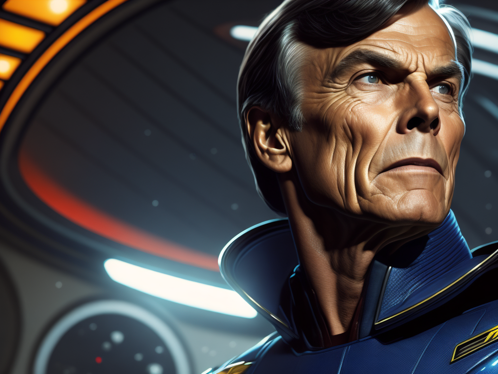 Adam West as captain of a the starship enterprise Vivid saturated colors, Contrast color