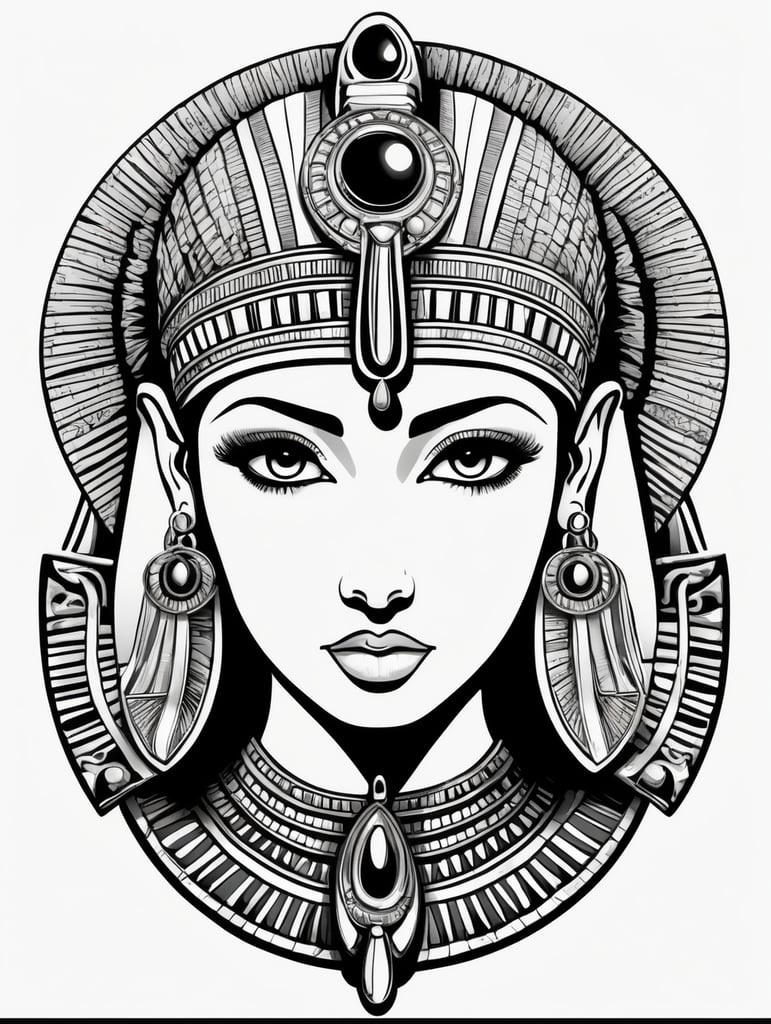 Egyptian Cleopatra, logo concept black and white color, hand drawn illustration, simple shapes