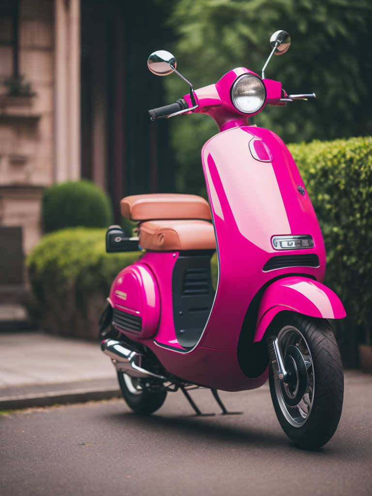 A bright pink electric moped designed by dieter rams, modern, sleek design