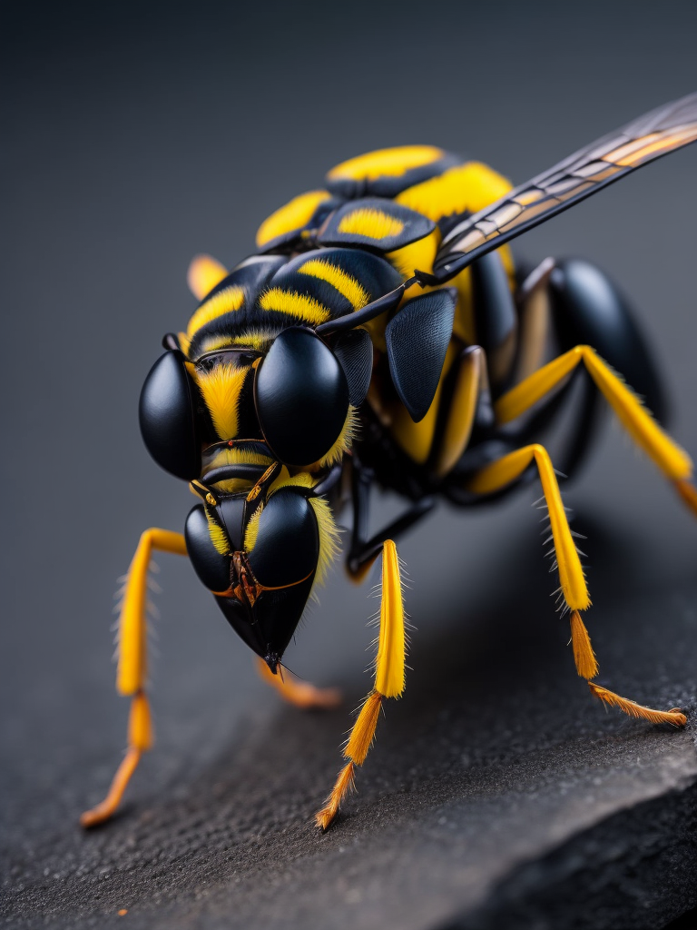 wasp macro photography, close-up, high-quality details, deep focus, professional shot