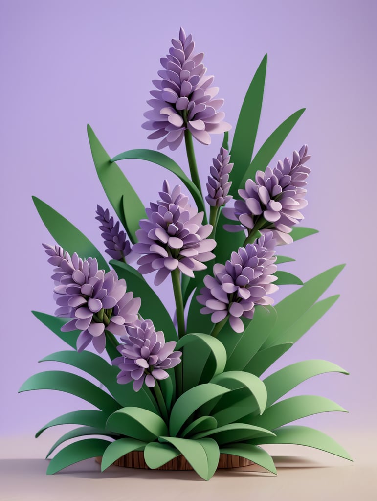 lavender flowers made of paper on a piece of wood on a lavender background