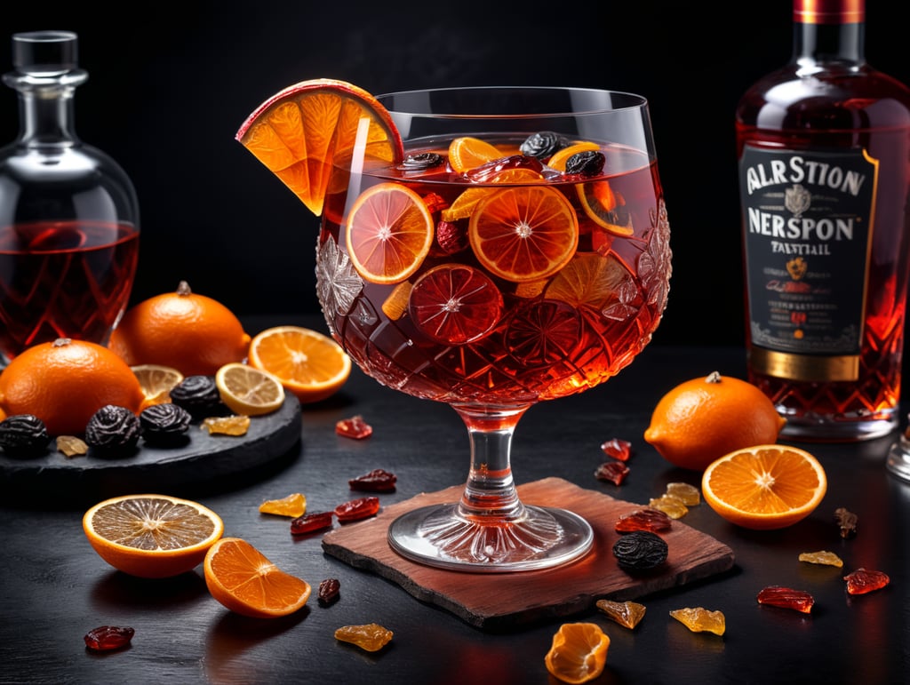 Negroni Cocktail with dried fruit slices