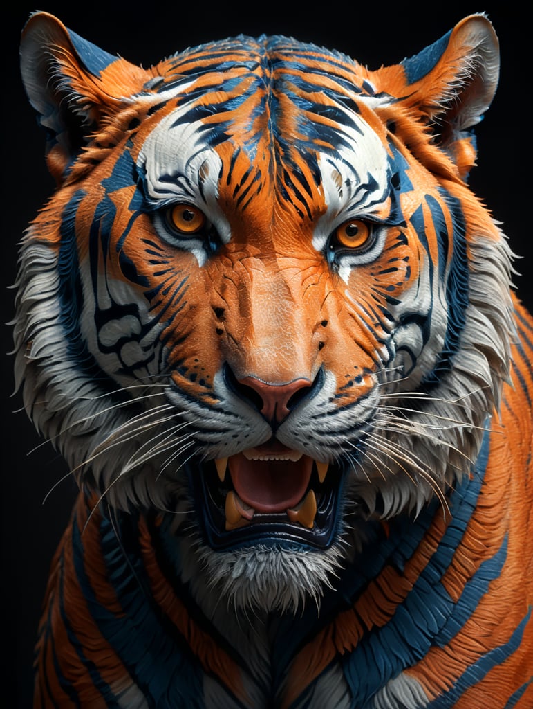 geometric blue and orange tiger
