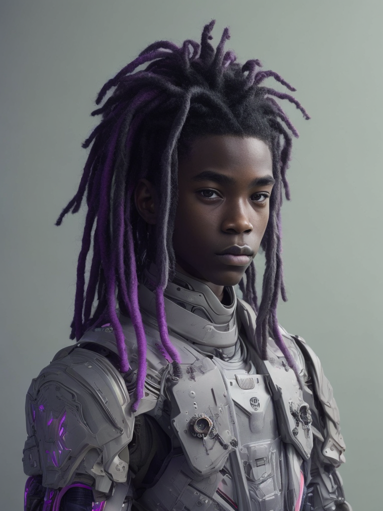 16 year old black Trinidadian boy with long hanging dreads, light weight polymer battle suit, Multicolored aura Preset: Hand-drawn