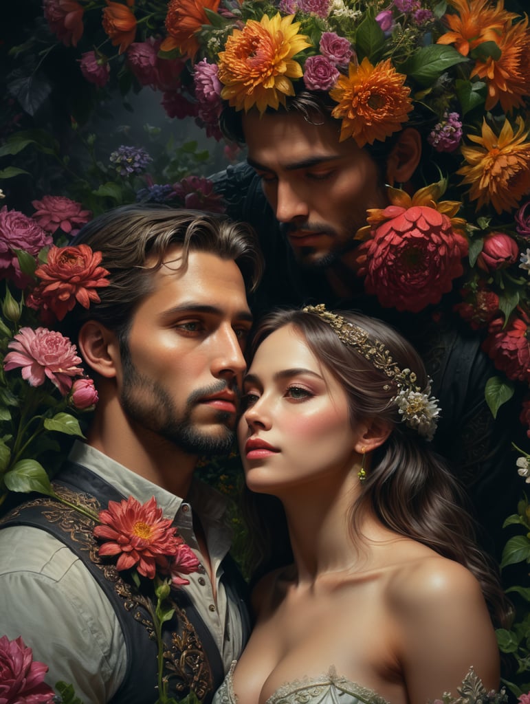 Çok güzel çiçekler içinde birbirine aşık iki insan