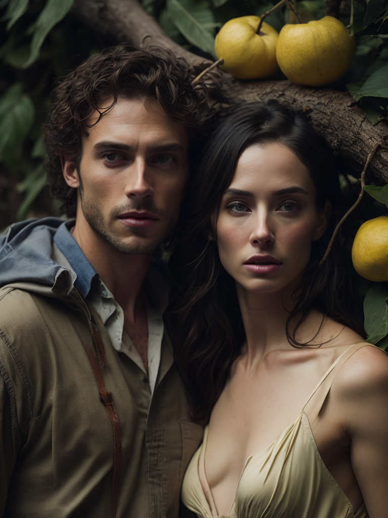 Adam and Eve with the forbidden fruit.