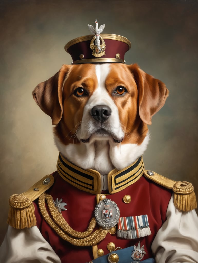 an oil portrait of a dog dressed as a 1 9 th century german general