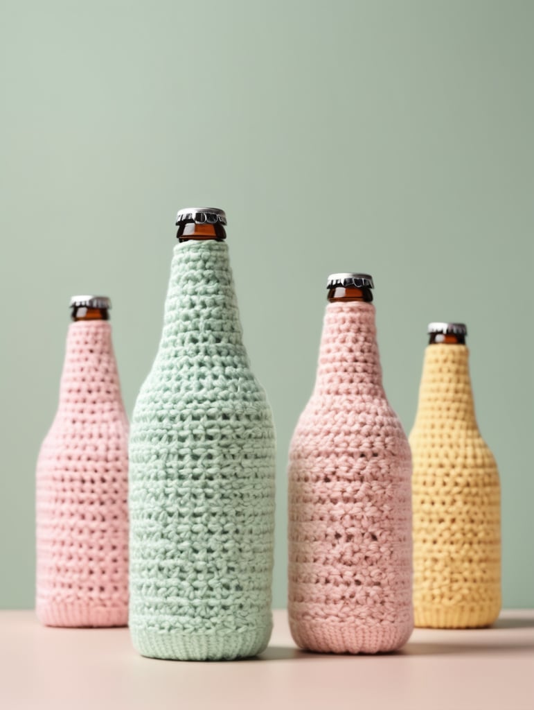 crochet beer bottle cute pastel colours, mockup, mock up