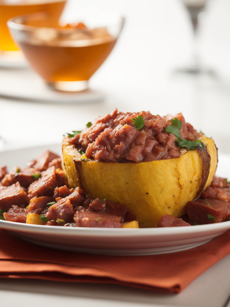 stuffed mashed plantains with corned beef