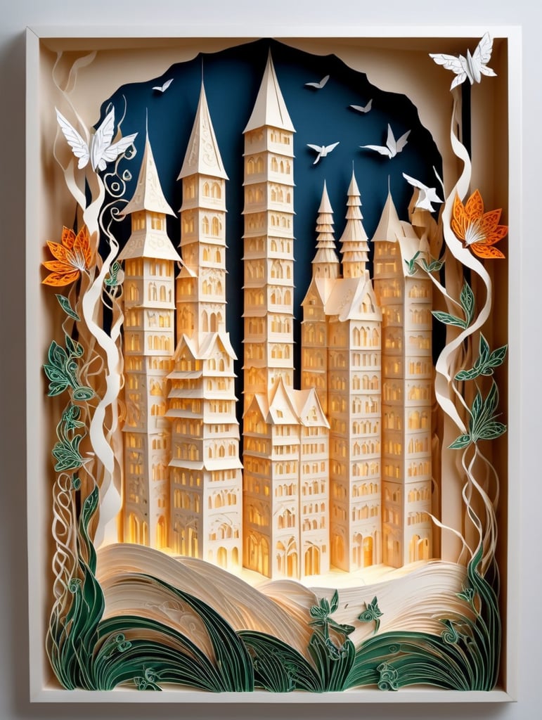 Много высоких домов. На стенах домов картины знаменитых художников.