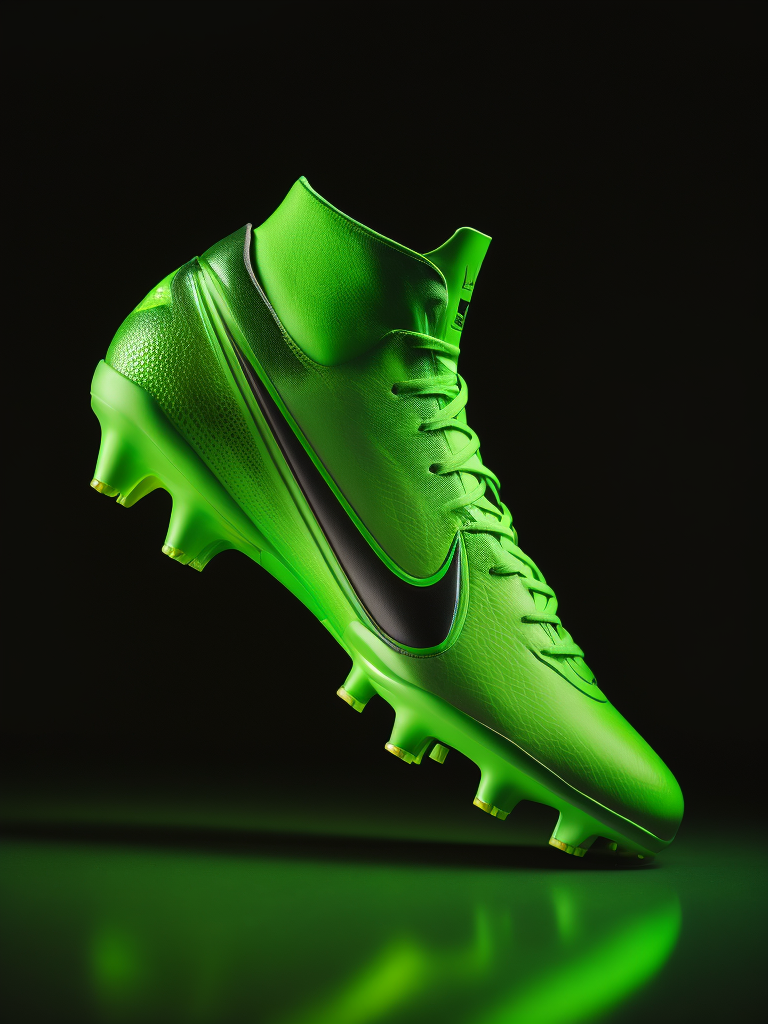 green football boot, black background, bright colors, high detailed