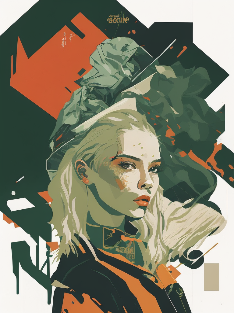 abstract 1998 european blond hiphop girl by sachin teng x supreme, attractive, stylish, designer, green, asymmetrical, geometric shapes, graffiti, street art