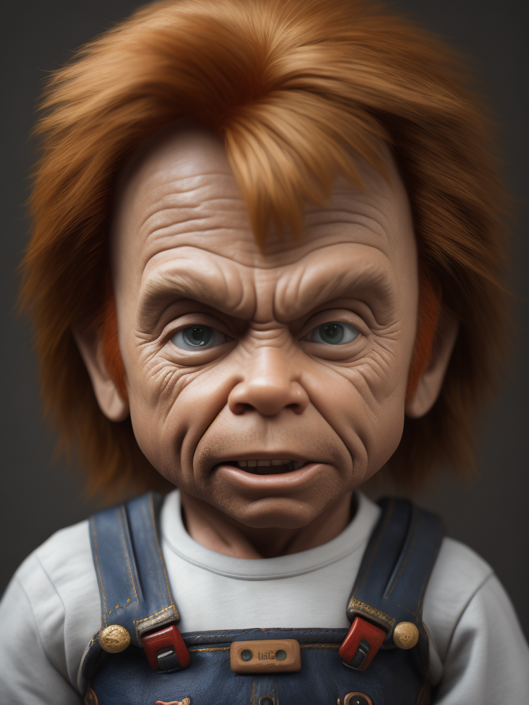 Chuck Norris as an evil Chucky doll, bright and saturated colors, highly detailed, sharp focus, Dramatic Lighting