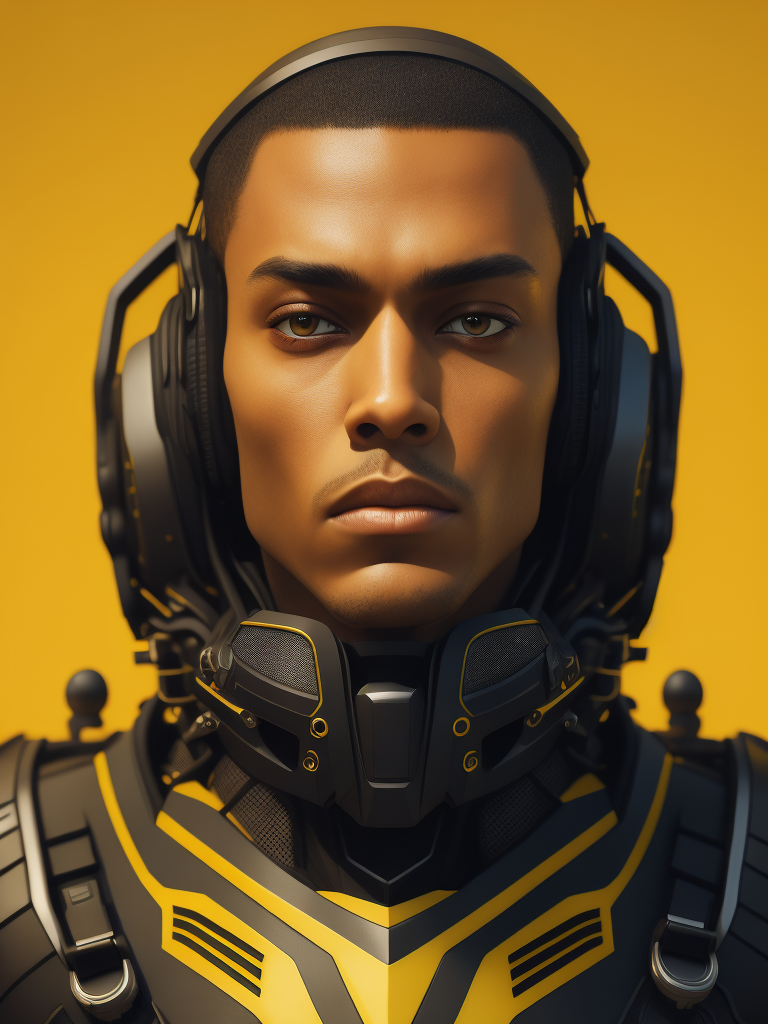 futuristic computer game illustrated character on yellow background