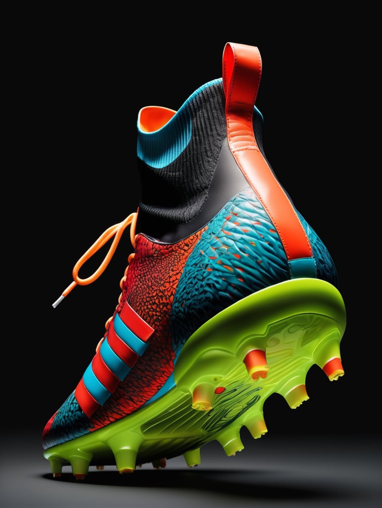 football boot, black background, bright colors, high detailed