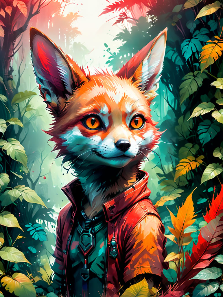 red cute fennec in jungle, red